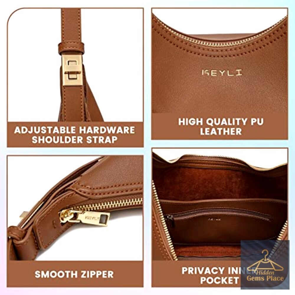 Medium PU Leather Shoulder Bag with Adjustable Strap, Zip Closure, Large - Picture 6 of 7